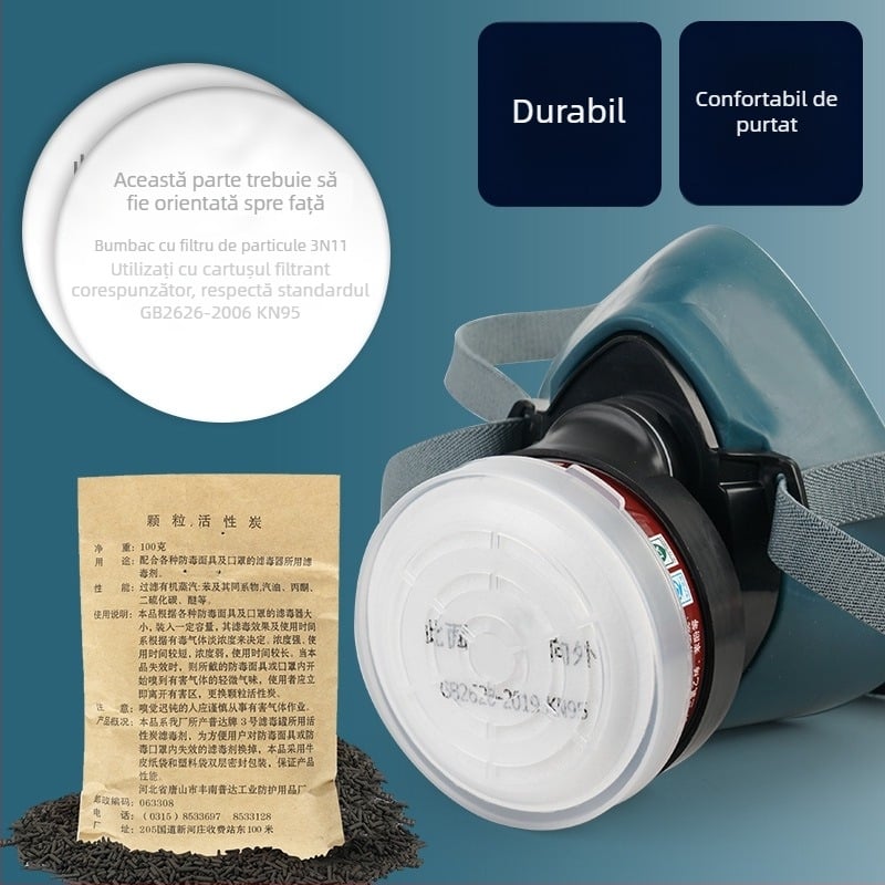 Mască facială completă din silicon cu filtru de carbon activ pentru gaze chimice și vopsire prin pulverizare