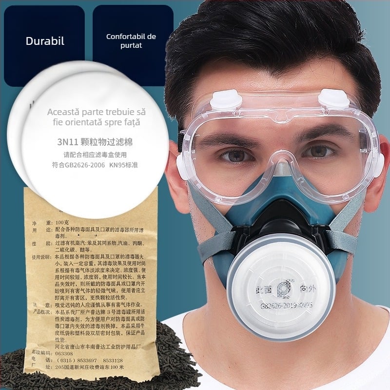 Mască facială completă din silicon cu filtru de carbon activ pentru gaze chimice și vopsire prin pulverizare