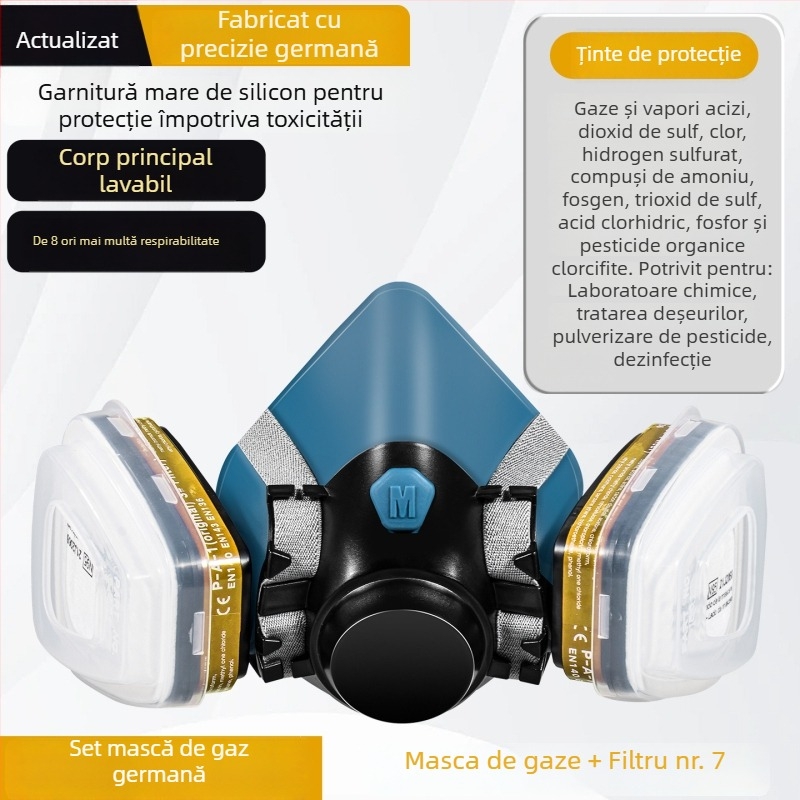 Mască de gaz pentru vopsire cu pulverizare — protecție împotriva formaldehidei, gazelor toxice și chimice, dioxidului de sulf și praful gros