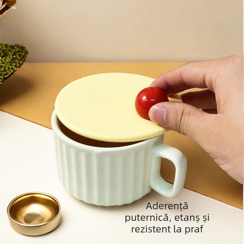 Capac universal din silicon pentru pahare, culoare crem, calitate alimentară, rezistent la temperaturi înalte, potrivit pentru pahare din sticlă și căni, accesoriu pentru capac