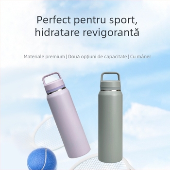 Sticlă de apă din oțel inoxidabil cu gură largă, stil american, capac cu deschidere rapidă la un singur buton și mâner, izolație termică