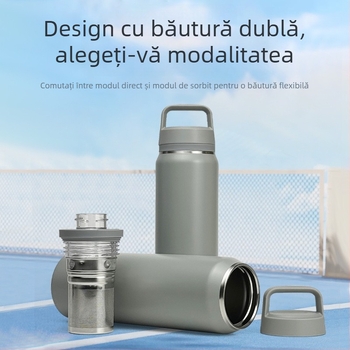 Sticlă de apă din oțel inoxidabil cu gură largă, stil american, capac cu deschidere rapidă la un singur buton și mâner, izolație termică