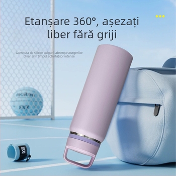 Sticlă de apă din oțel inoxidabil cu gură largă, stil american, capac cu deschidere rapidă la un singur buton și mâner, izolație termică