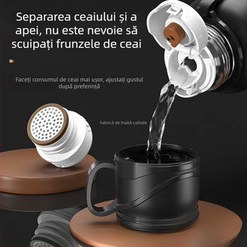 Termos din oțel inoxidabil cu afișaj de temperatură, capacitate mare, portabil pentru activități în aer liber, cu separator de ceai
