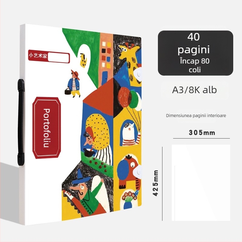 Album portabil 4K pentru opere și afișe, dosar A3 pentru portofoliu, depozitare diplome și documente, colecție 8K, dosar de artă A4