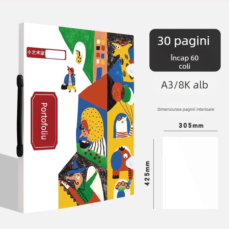 Album portabil 4K pentru opere și afișe, dosar A3 pentru portofoliu, depozitare diplome și documente, colecție 8K, dosar de artă A4