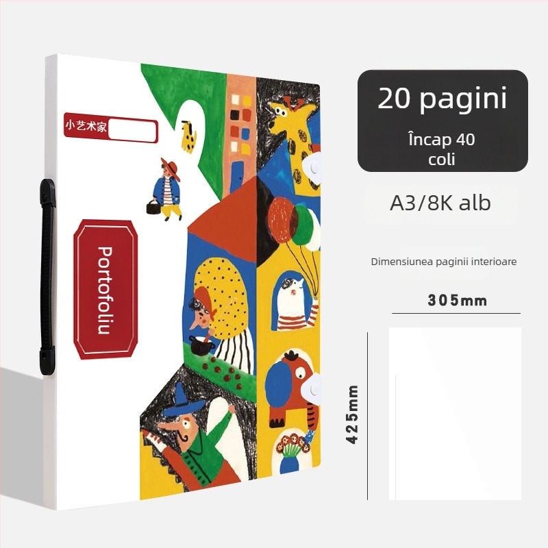 Album portabil 4K pentru opere și afișe, dosar A3 pentru portofoliu, depozitare diplome și documente, colecție 8K, dosar de artă A4