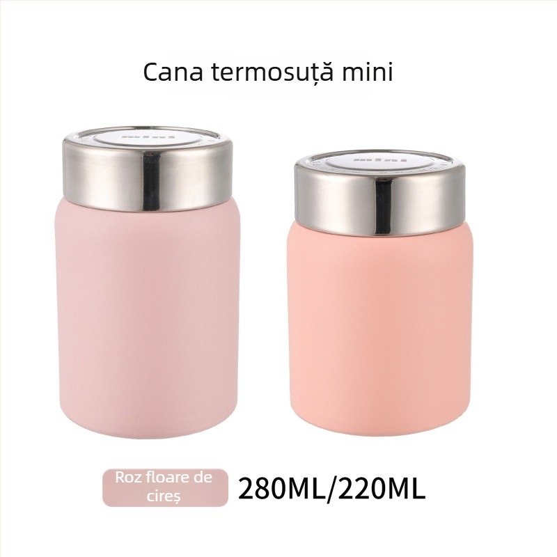 Noul pahar elegant din oțel inoxidabil 316 cu izolație în vid pentru copii, cană termică mini, culoare solidă, compactă pentru buzunar