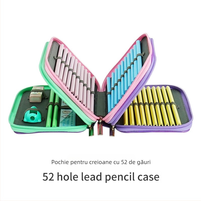 Geantă pentru pixuri cu mai multe compartimente, design colorat cu personaj de desene animate, spațiu mare pentru artă și schițe