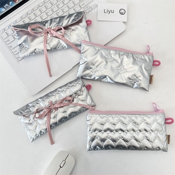 Model 5462 Etui quiltat pentru pixuri cu funda, mini-portofel – organizator școlar portabil