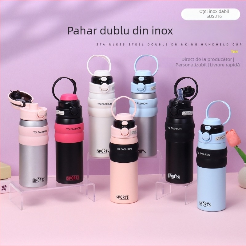 Cană termoizolantă pentru femei din oțel inoxidabil 316, capacitate mare, portabilă cu pai, design modern