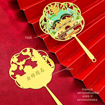 Semn de carte metalic, în formă de evantai, cu model perforat, stil chinezesc, inspirație Yangzhou, design proaspăt și minimalist, cadou de Ziua Profesorului în stil antic