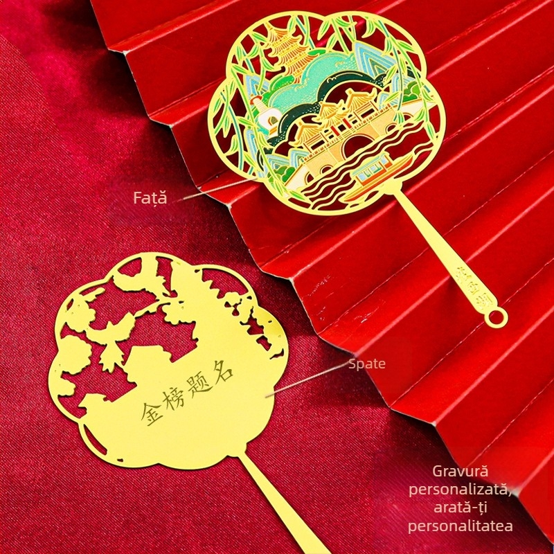 Semn de carte metalic, în formă de evantai, cu model perforat, stil chinezesc, inspirație Yangzhou, design proaspăt și minimalist, cadou de Ziua Profesorului în stil antic