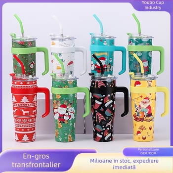 Termos din oțel inoxidabil 304, 40 oz, cu mâner, cană pentru mașină, izolație în vid, capacitate mare, menține cald și rece 6-12 ore