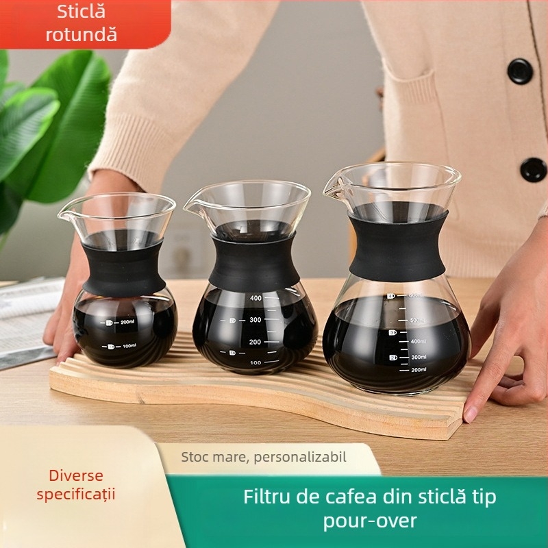 Filtru de cafea din sticlă pentru preparare manuală, cu scară și cană din sticlă pentru cold brew