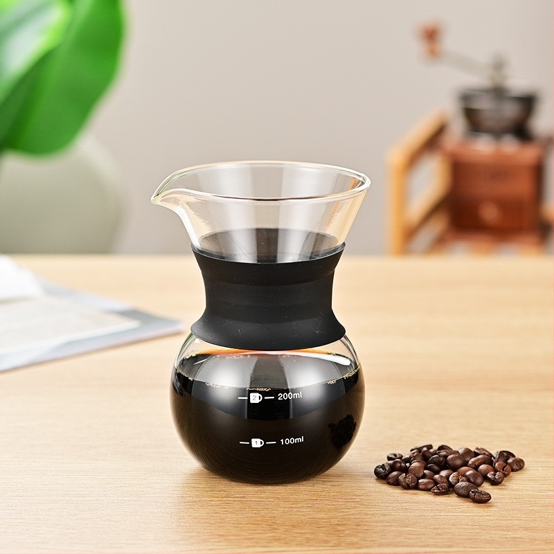Filtru de cafea din sticlă pentru preparare manuală, cu scară și cană din sticlă pentru cold brew