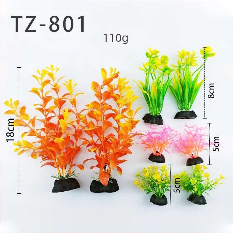 Set complet de micro-peisaj pentru acvariu: plante acvatice, decorațiuni pentru acvariu și flori artificiale din plastic