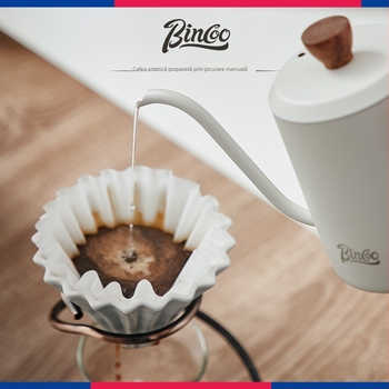 Bincoo Set pour-over cafea cu mâner din lemn, model nor, din oțel inoxidabil, set complet pentru uz casnic, râșniță manuală și oală cu gură lungă