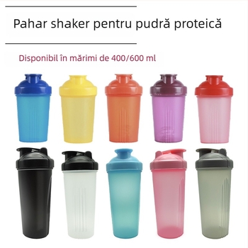 Pahar shaker portabil din plastic, capac flip-top, 400 ml, capacitate mare pentru fitness