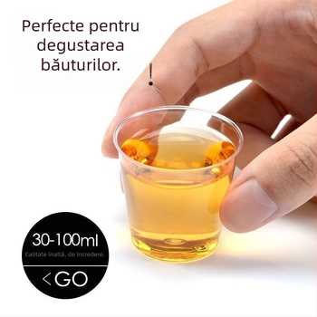 Cupe de degustare de unică folosință, mici, din plastic transparent dur, cu pereți groși, pentru degustarea ceaiului și a băuturilor, ambalate individual