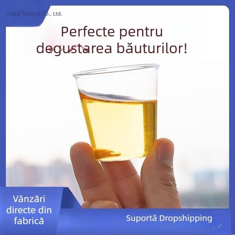 Cupe de degustare de unică folosință, mici, din plastic transparent dur, cu pereți groși, pentru degustarea ceaiului și a băuturilor, ambalate individual