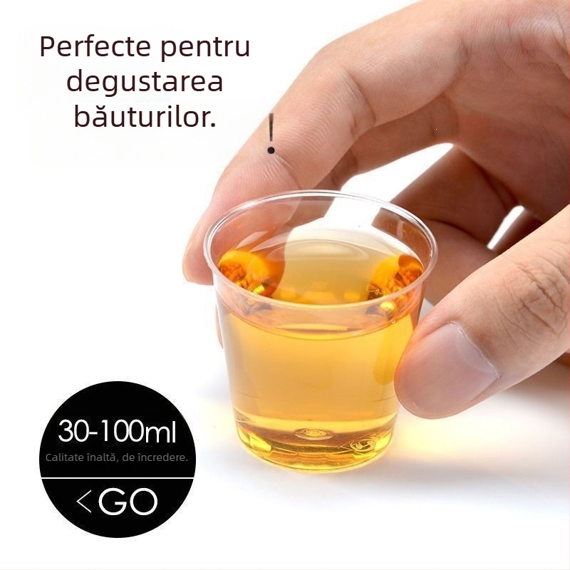 Cupe de degustare de unică folosință, mici, din plastic transparent dur, cu pereți groși, pentru degustarea ceaiului și a băuturilor, ambalate individual