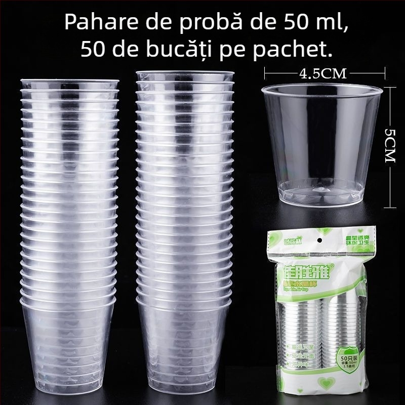 Cupe de degustare de unică folosință, mici, din plastic transparent dur, cu pereți groși, pentru degustarea ceaiului și a băuturilor, ambalate individual