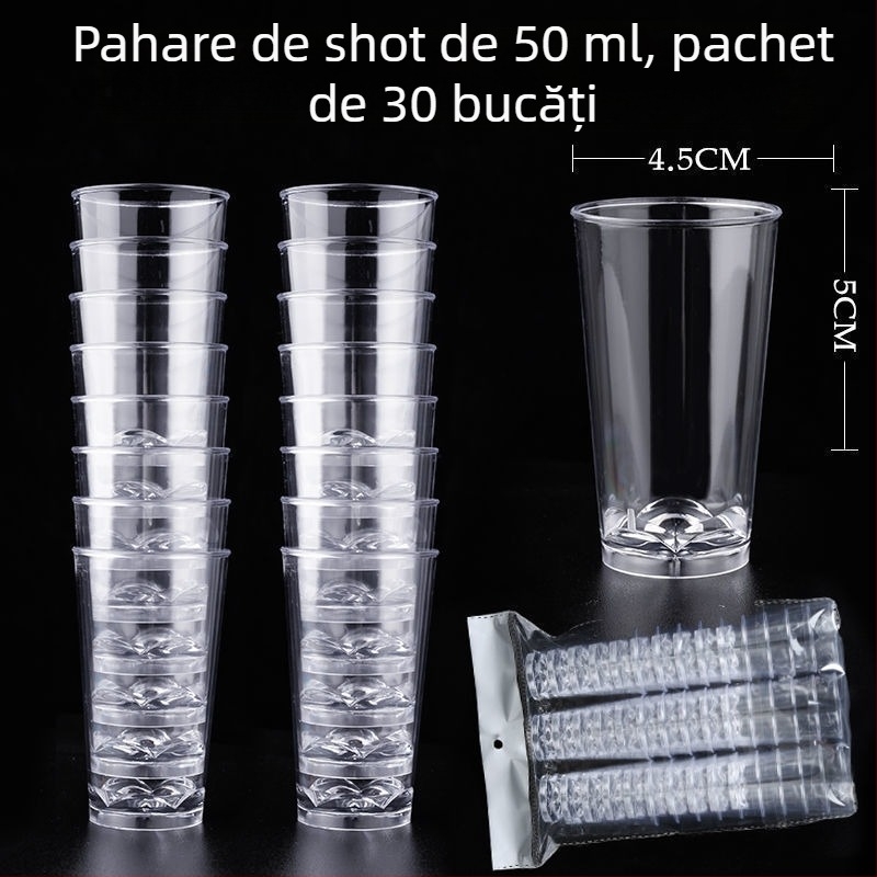Cupe de degustare de unică folosință, mici, din plastic transparent dur, cu pereți groși, pentru degustarea ceaiului și a băuturilor, ambalate individual