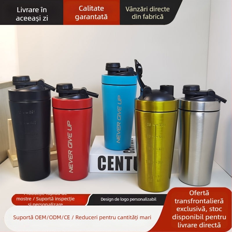 Cupe shaker pentru proteine din oțel inoxidabil 304, 500 ml, design cu un singur perete, termos pentru sport în aer liber