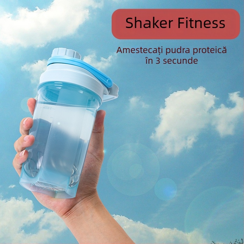 Sticlă shaker cu capac filetat, bidon plastic pentru sport cu logo personalizat, potrivit pentru pudră de proteine
