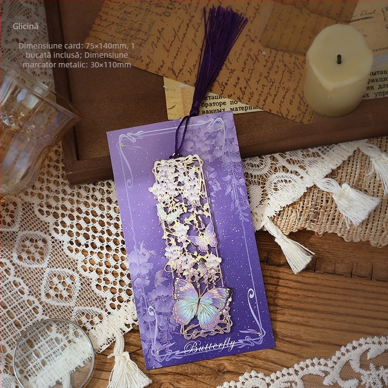 Semn de carte metalic în stil chinezesc, cu fluture perlat, design decupat, clips pentru paginile de citit, cadou mic pentru elevi și profesori