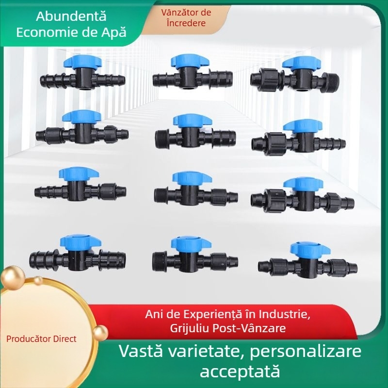 Set de fitinguri pentru irigații prin picurare: cuplaje moi, piulițe cu filet exterior, supape de bypass și robinet drept – 100 buc