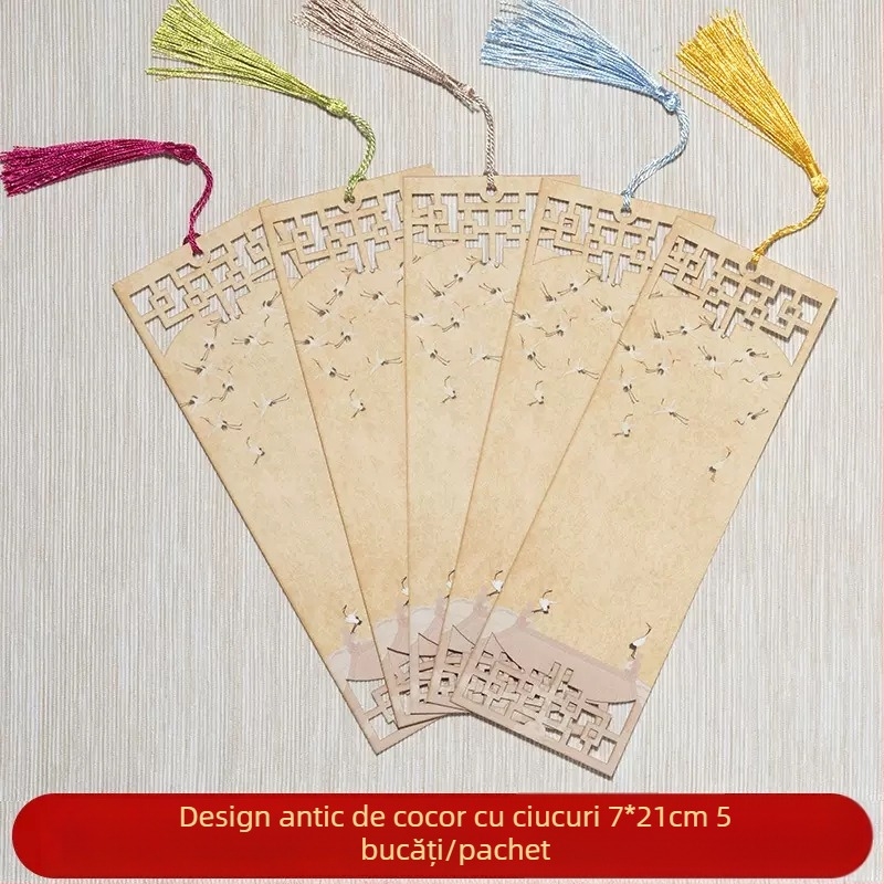 Semn de carte în stil antic, cu decupaj, ciucuri și hârtie Xuan pentru caligrafie manuală