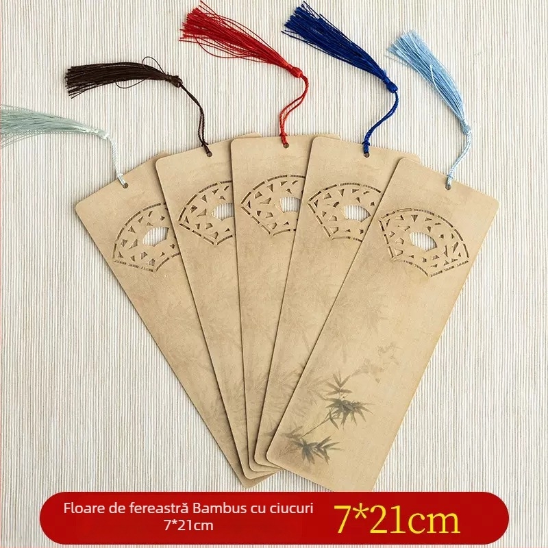 Semn de carte în stil antic, cu decupaj, ciucuri și hârtie Xuan pentru caligrafie manuală