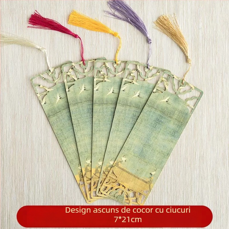 Semn de carte în stil antic, cu decupaj, ciucuri și hârtie Xuan pentru caligrafie manuală
