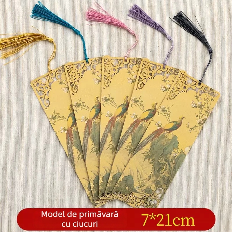 Semn de carte în stil antic, cu decupaj, ciucuri și hârtie Xuan pentru caligrafie manuală