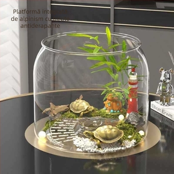 Acvariu pentru țestoase, uz casnic, cu decor ecologic și platformă de plajă la soare