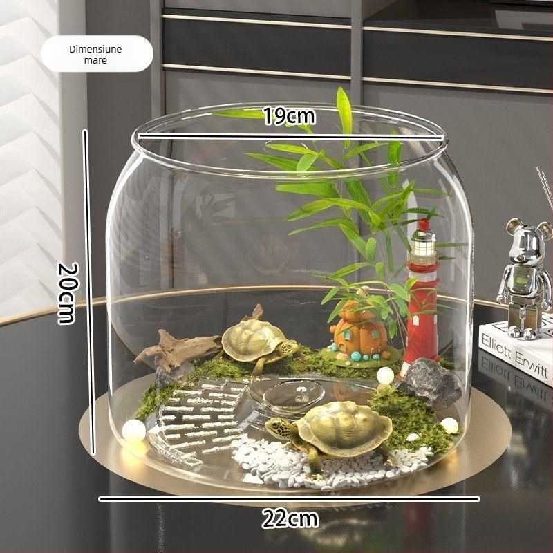 Acvariu pentru țestoase, uz casnic, cu decor ecologic și platformă de plajă la soare