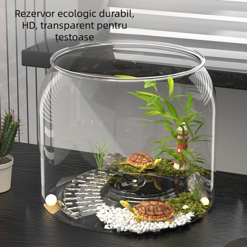 Acvariu pentru țestoase, uz casnic, cu decor ecologic și platformă de plajă la soare