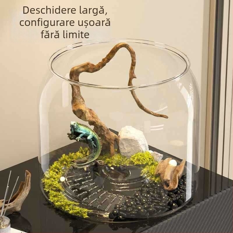 Acvariu pentru țestoase, uz casnic, cu decor ecologic și platformă de plajă la soare