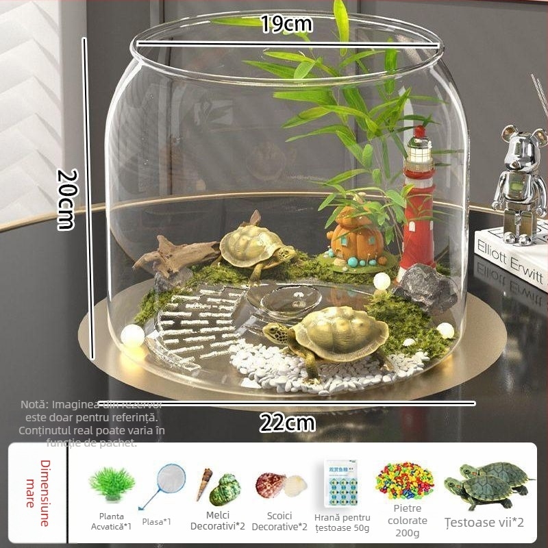 Acvariu pentru țestoase, uz casnic, cu decor ecologic și platformă de plajă la soare