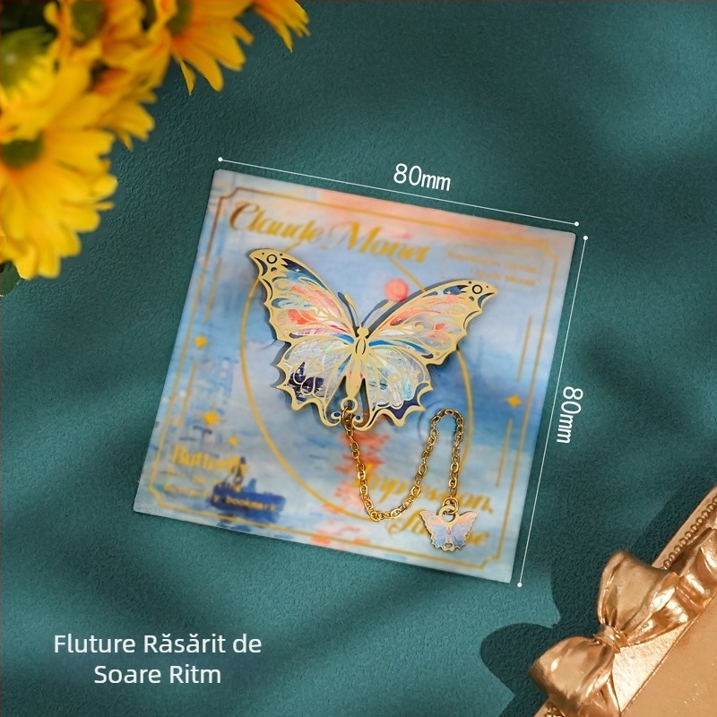Semn de carte metalic cu fluture, în stil pictură în ulei, design retro, pandantiv decorativ pentru lectură, suvenir cultural de înaltă calitate
