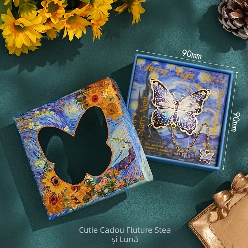 Semn de carte metalic cu fluture, în stil pictură în ulei, design retro, pandantiv decorativ pentru lectură, suvenir cultural de înaltă calitate