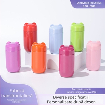 Cană izolată cu capac în formă de urechi de pisică, pereți dubli din oțel inoxidabil 304, compactă pentru birou, design minimalist