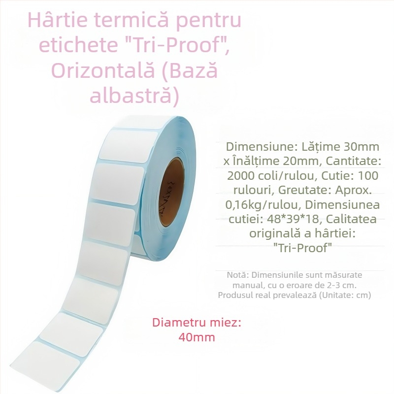 Hârtie etichetă termică cu protecție triple 30×20 mm, etichete autoadezive pentru ceai cu lapte, supermarket și clasificare în depozit, etichete termice în stoc