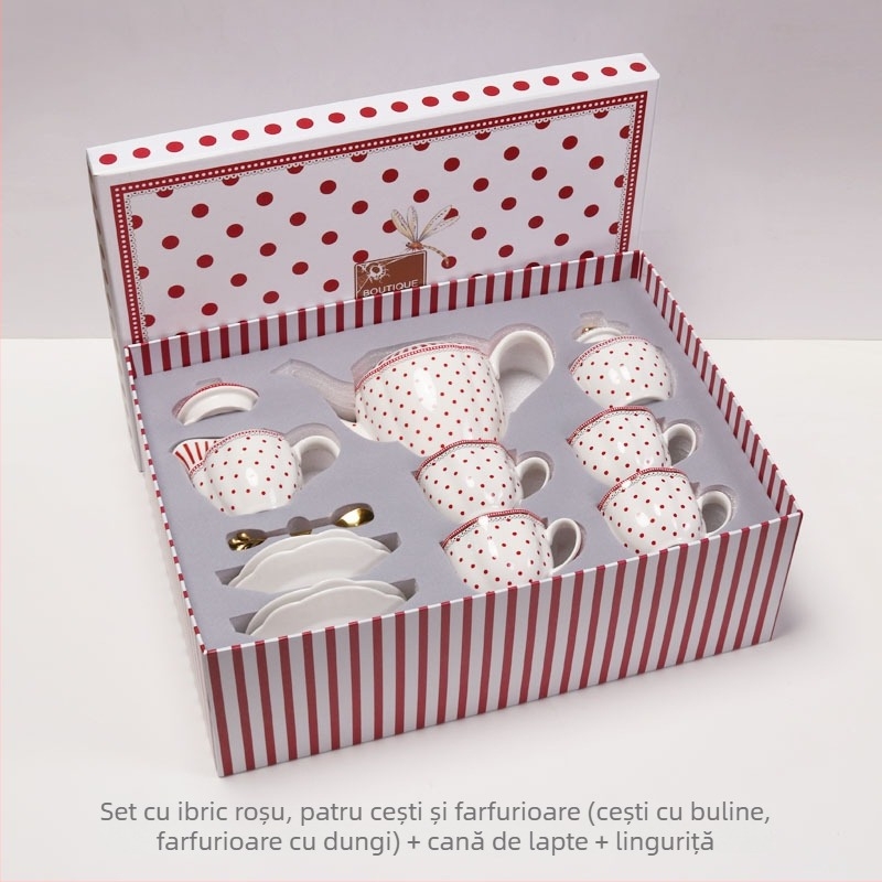 Set ceramică de cafea cu ceașcă și farfurie, în stil european, pentru ceaiul de după-amiază în stil francez – cadou pentru casa nouă