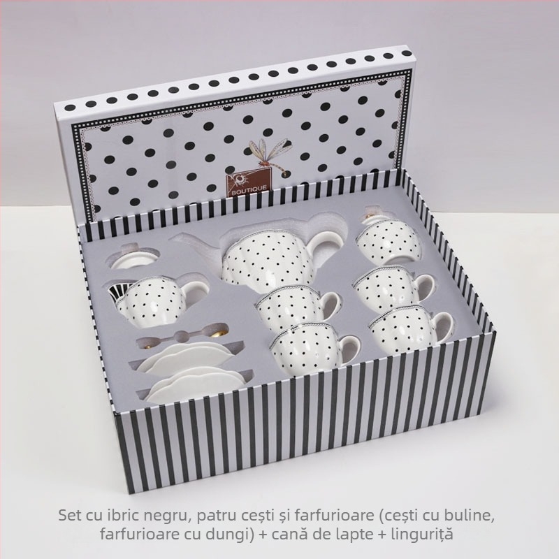 Set ceramică de cafea cu ceașcă și farfurie, în stil european, pentru ceaiul de după-amiază în stil francez – cadou pentru casa nouă