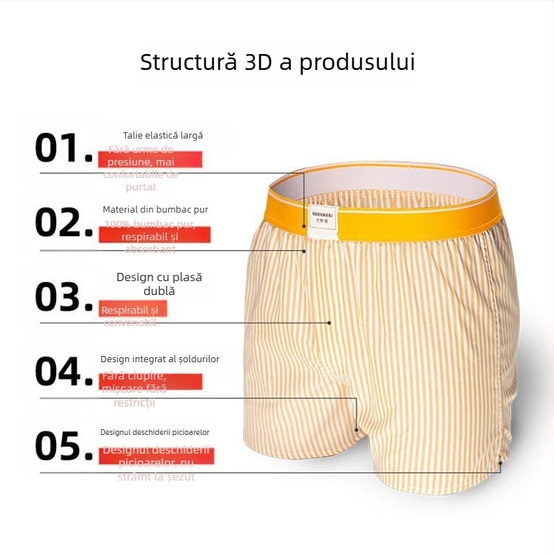 Boxeri pentru bărbați, mărime mare, din bumbac, croială lejeră pentru somn și purtare acasă