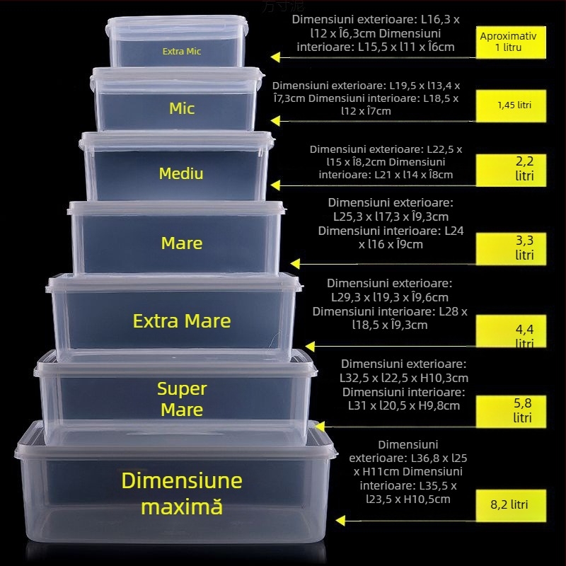 Cutie mare de depozitare din plastic transparent cu capac, pentru frigider, congelator și cuptor cu microunde, utilizare casnică, sigilare etanșă