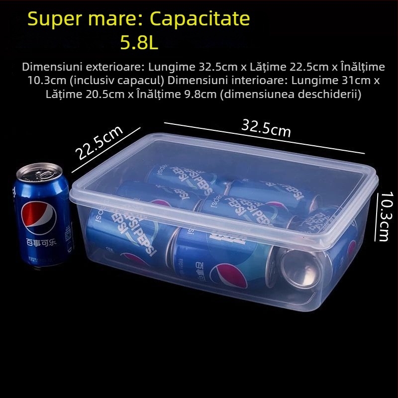 Cutie mare de depozitare din plastic transparent cu capac, pentru frigider, congelator și cuptor cu microunde, utilizare casnică, sigilare etanșă